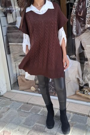 Ensemble pull et chemise ÉLINA marron